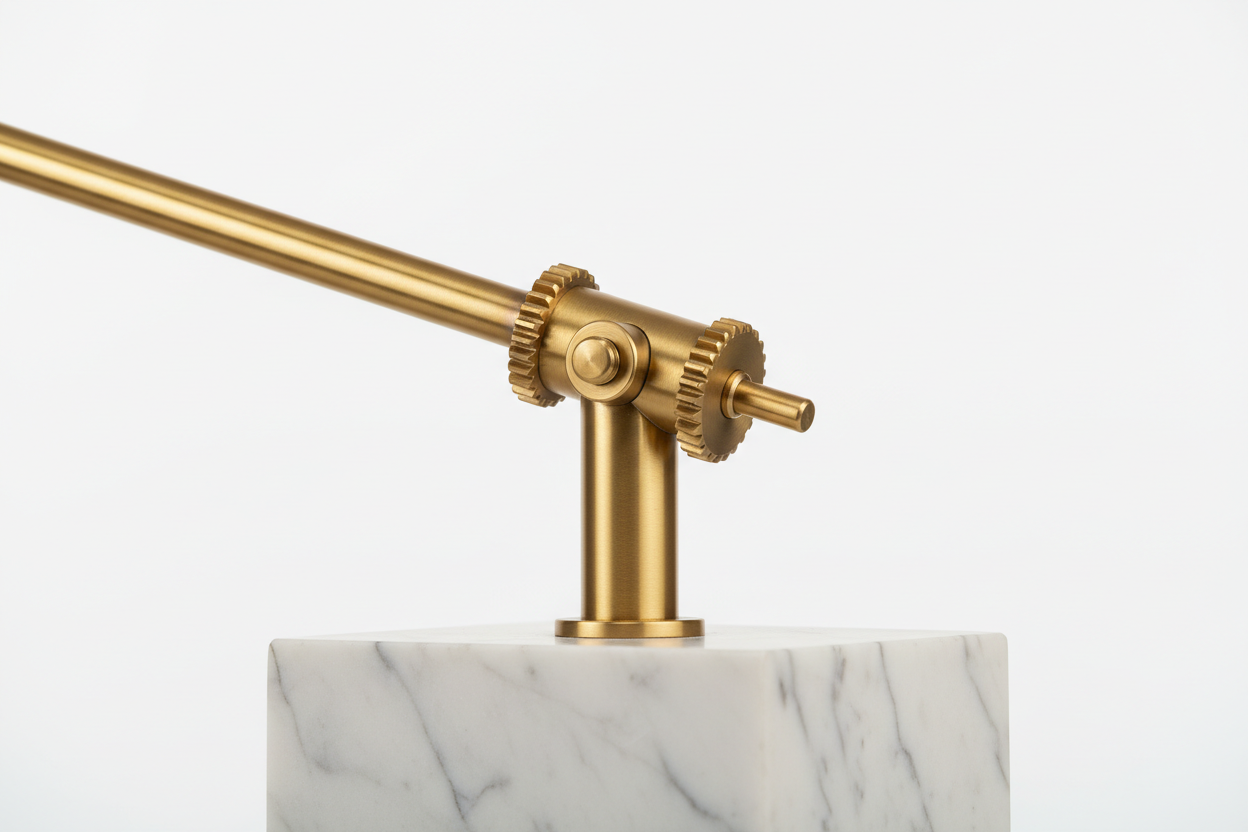 Arc Brass Floor Lamp - brass arm and marble base detail