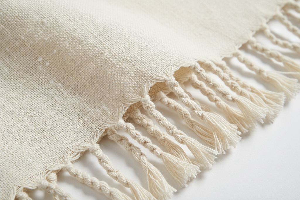 Linen Throw Blanket - weave texture and fringe detail