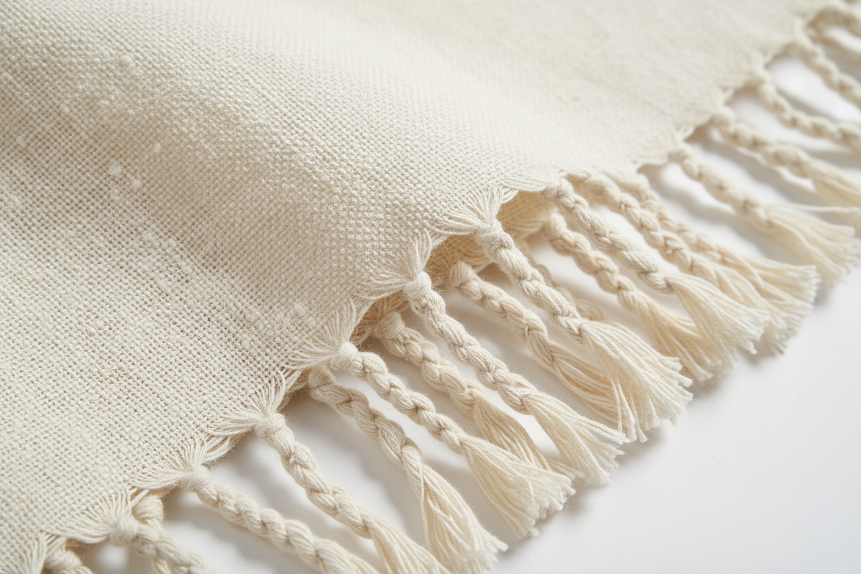 Linen Throw Blanket - weave texture and fringe detail