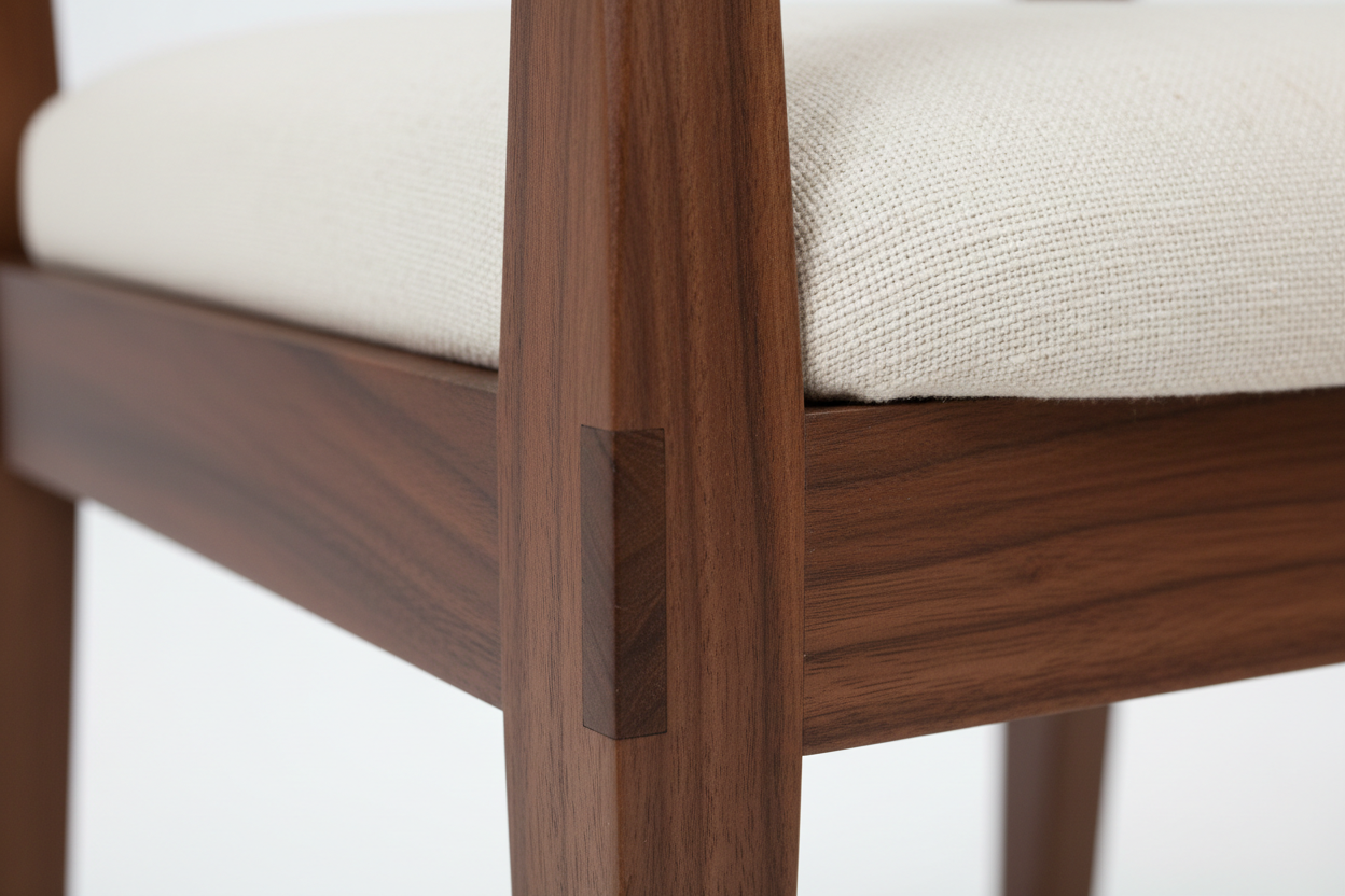 Walnut Dining Chair - wood grain and linen detail