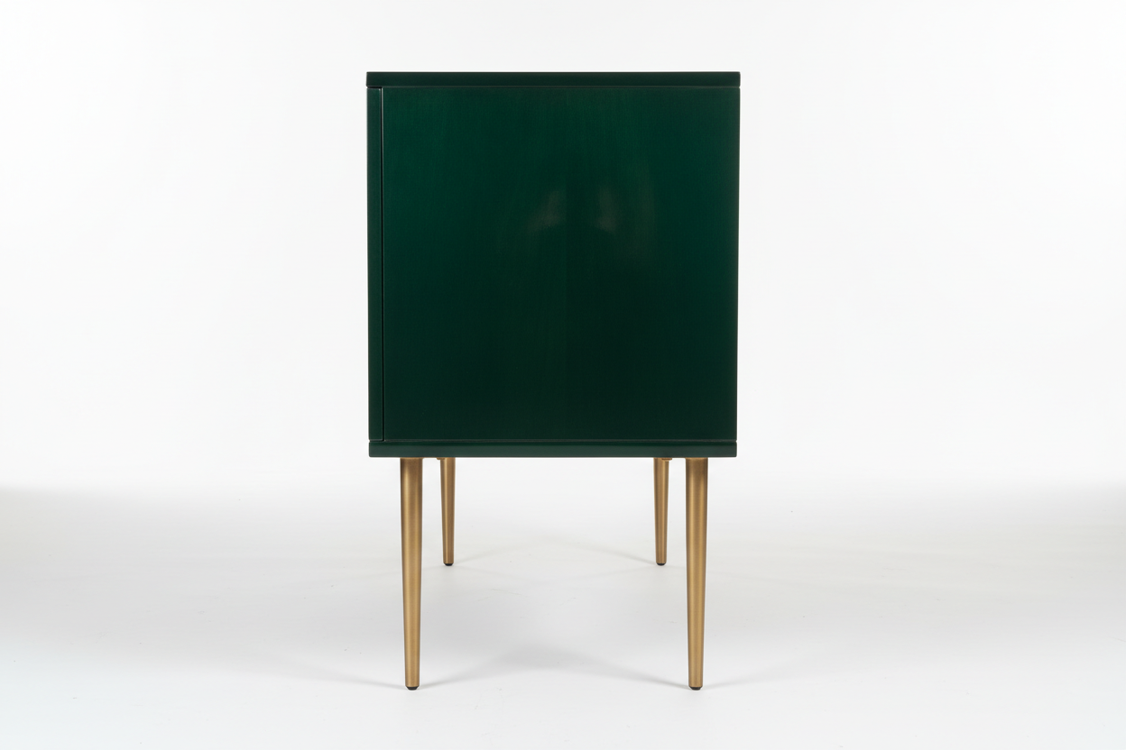 Lacquered Cabinet side profile showing tapered brass legs