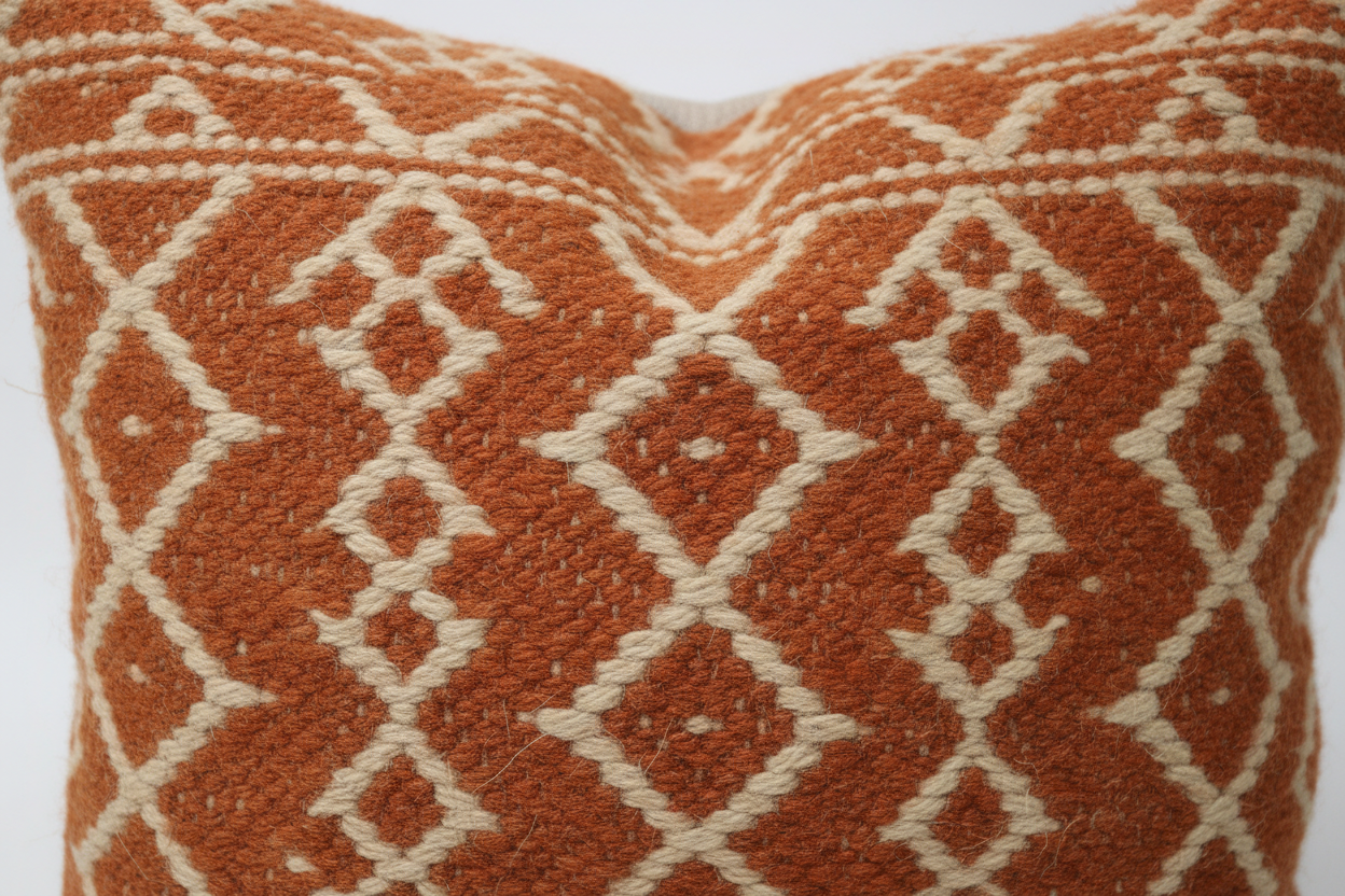 Handwoven Wool Cushion - geometric weave pattern detail